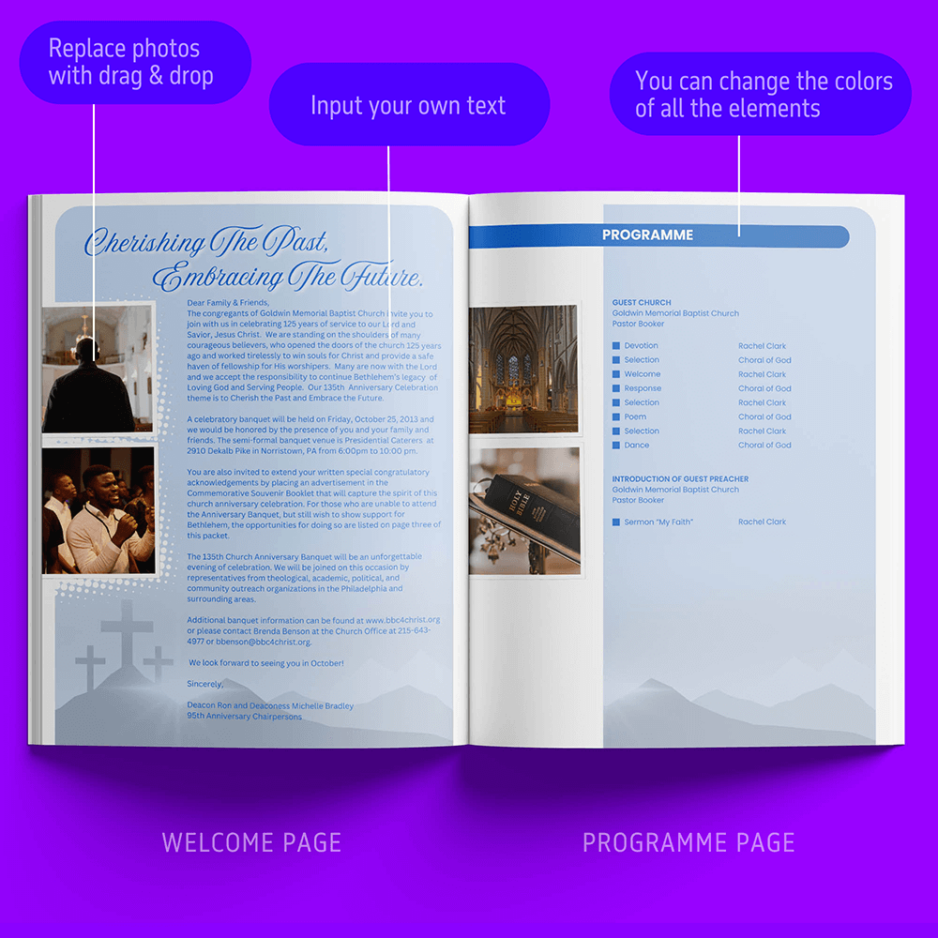 church souvenir book ad welcome page