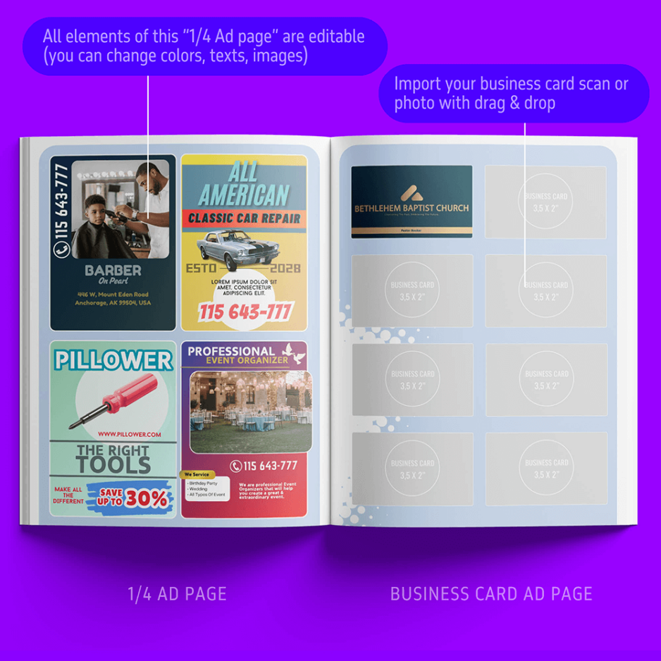 church souvenir book ad business card page