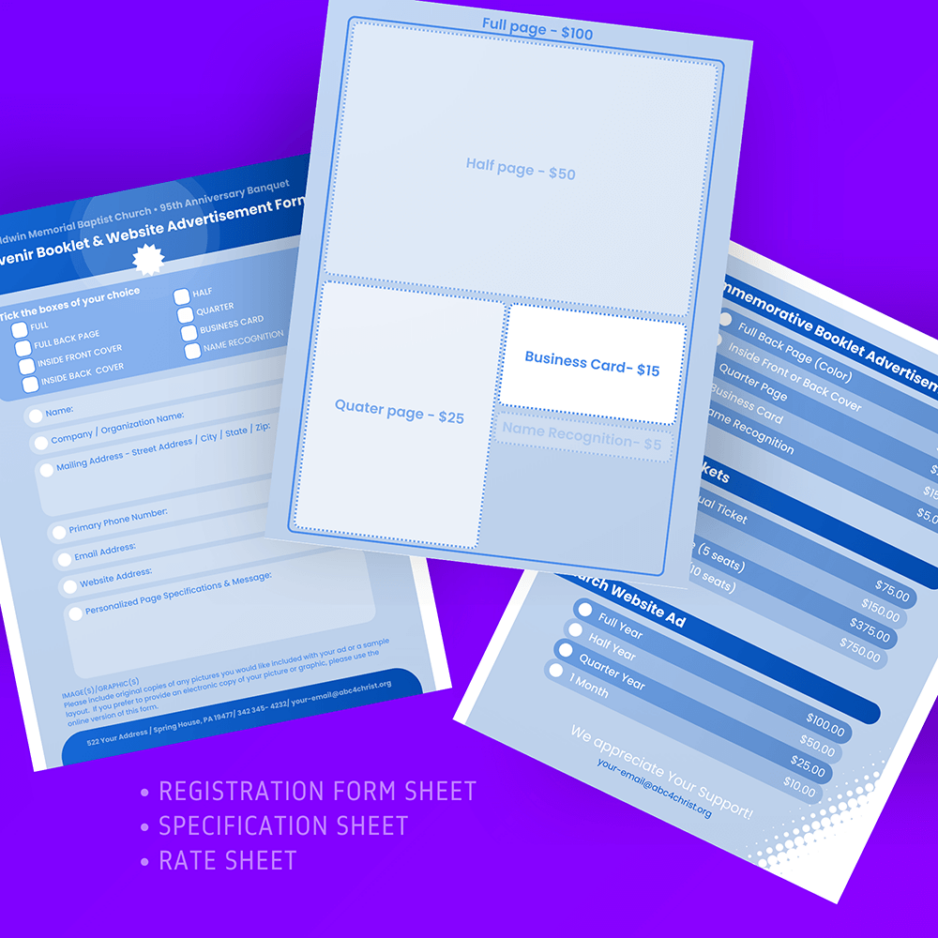 church souvenir book ad registration form sheet