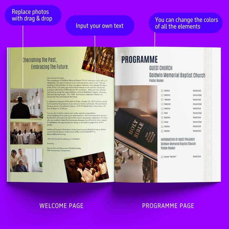 Church souvenir book ad template canva Art deco Program