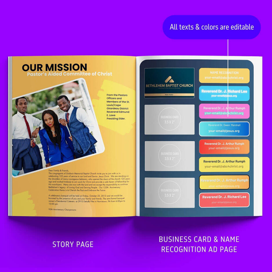Church souvenir book ad template canva Art deco story