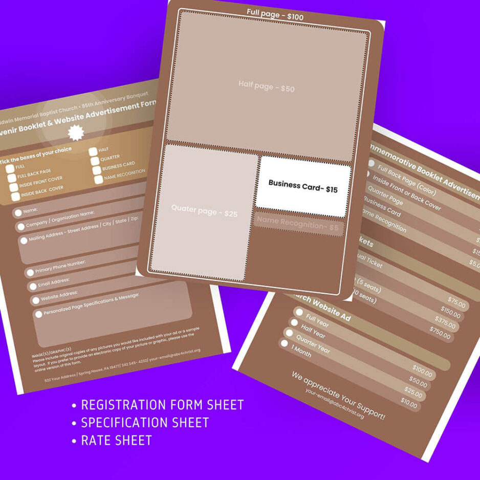 Church souvenir book ad template canva Art deco registration form