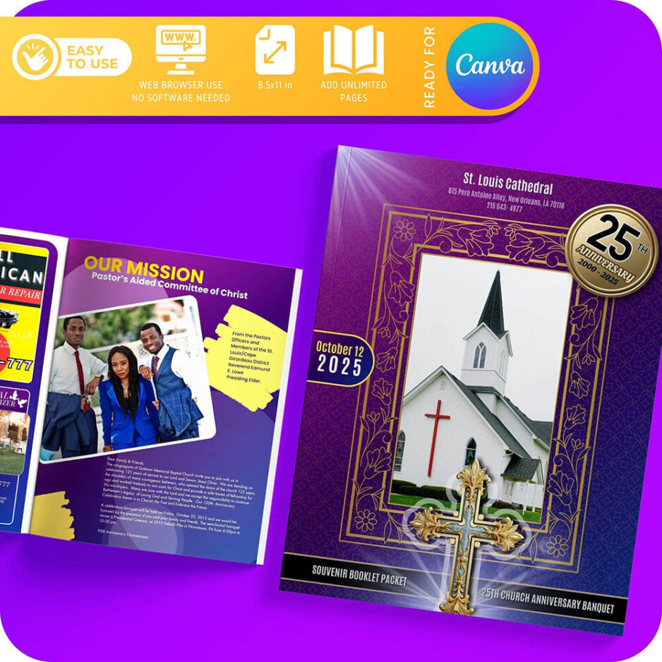Church Souvenir Book Ad Template for Canva Cover