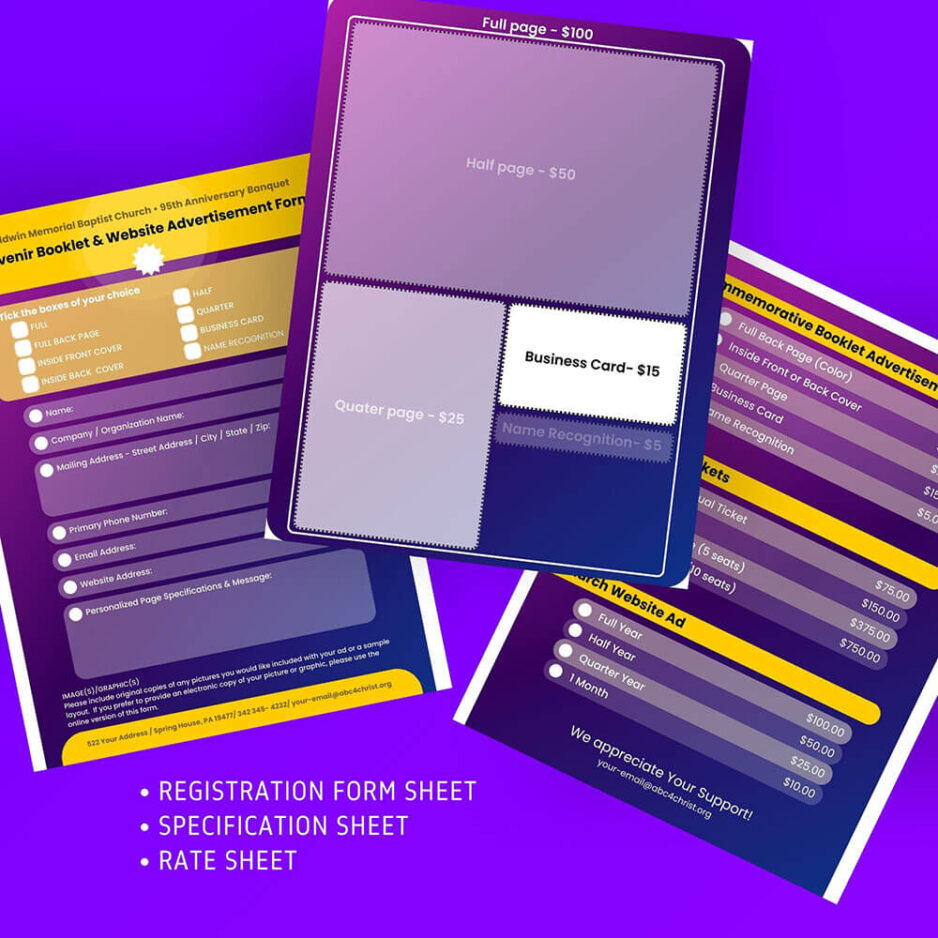 Church Souvenir Book Ad Template for Canva rate sheet