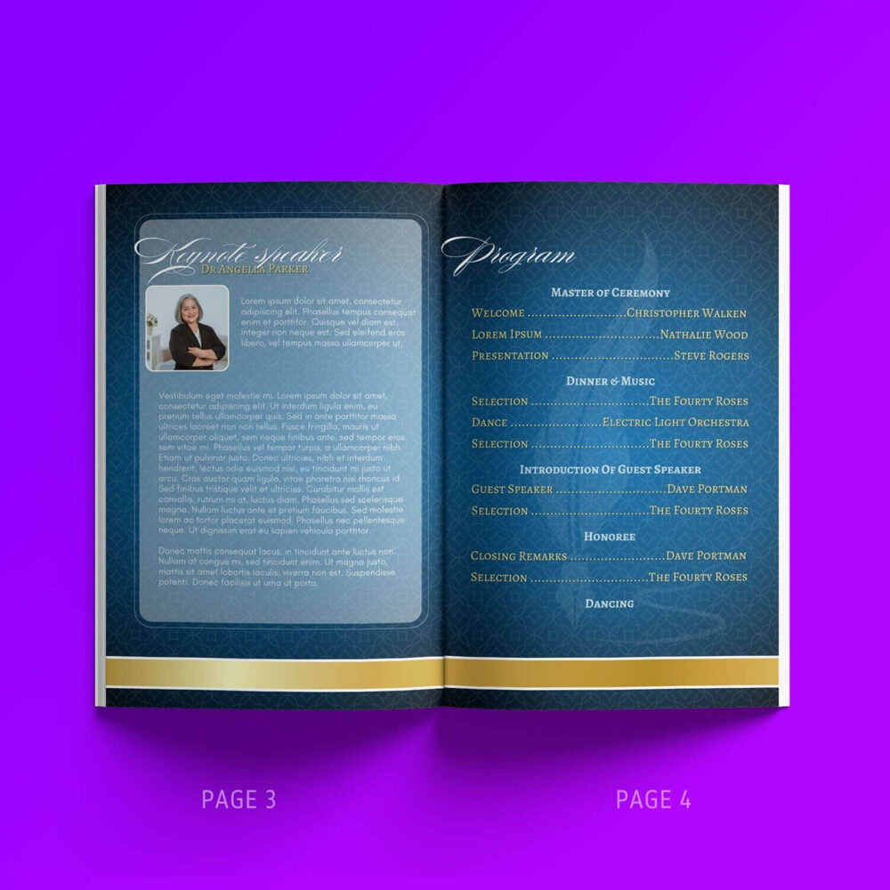 Anniversary Gala Program Template - Luxuary Blue Gold for canva designs