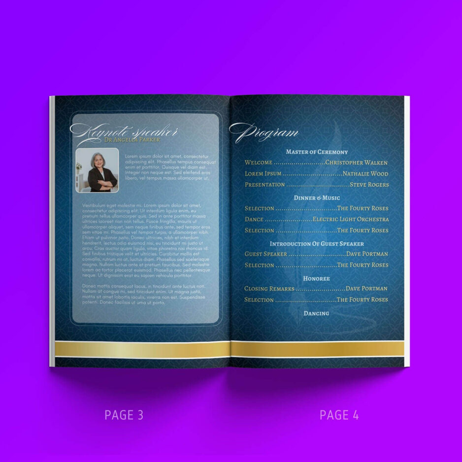 Anniversary Gala Program Template - Luxuary Blue Gold for canva designs