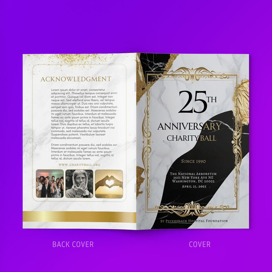 Anniversary gala program template canva cover