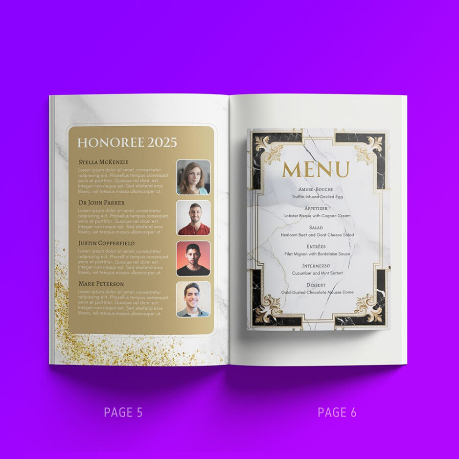 Anniversary gala program template canva menu