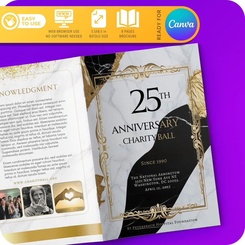 Anniversary gala program template canva