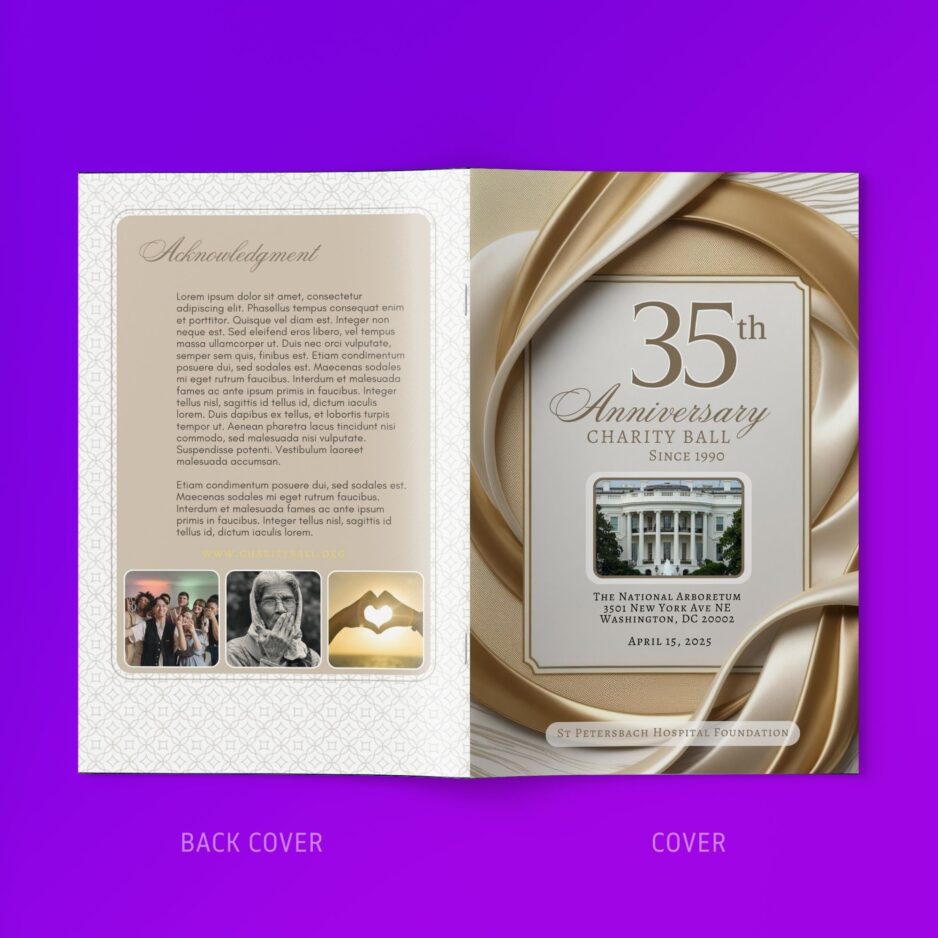 Anniversary Gala Program Template - Luxuary Cream drape cover