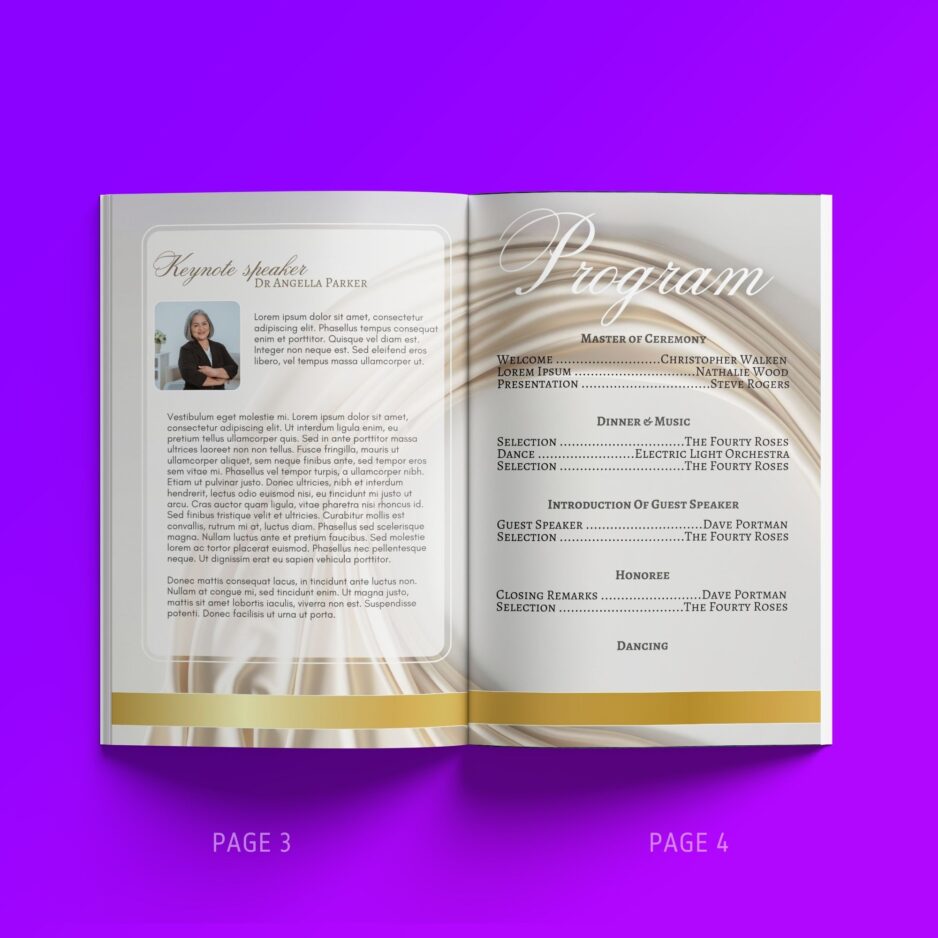Anniversary Gala Program Template - Luxuary Cream drape diy