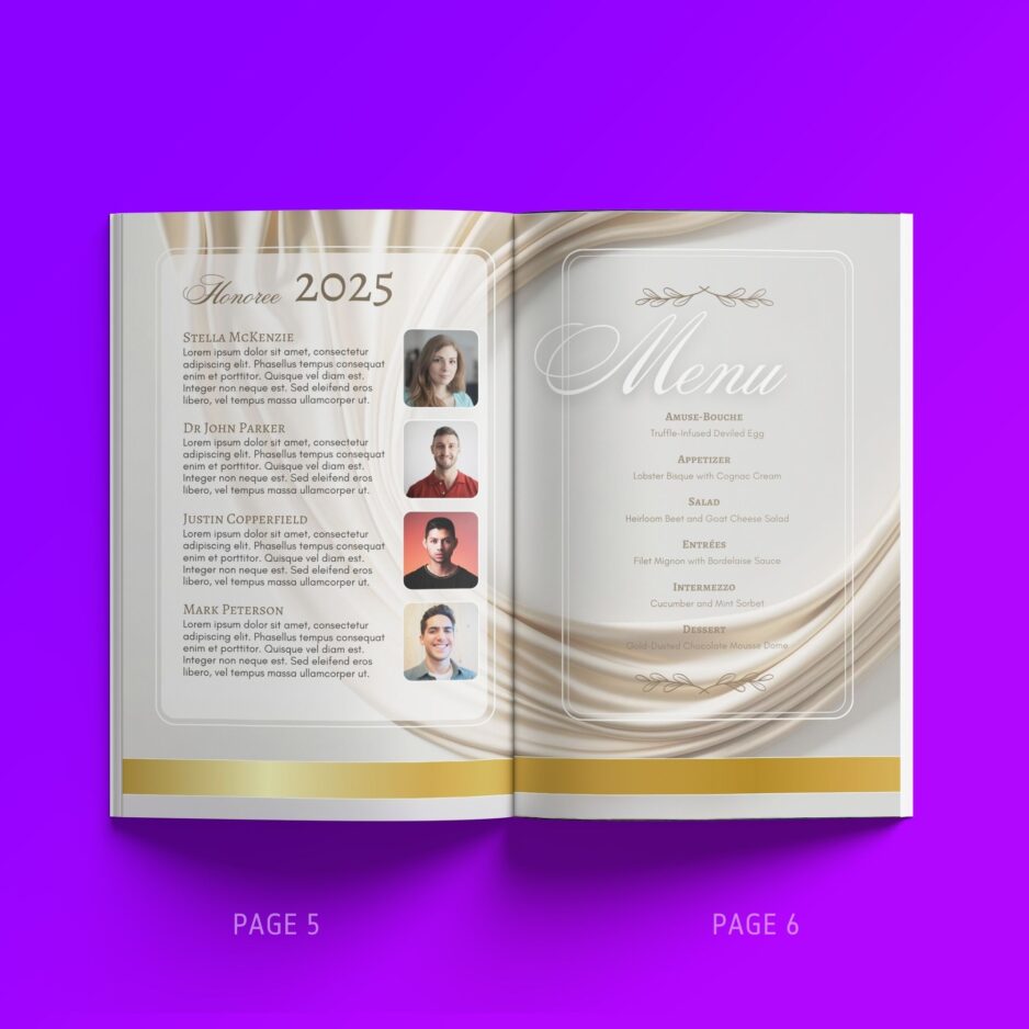 Anniversary Gala Program Template - Luxuary Cream drape menu