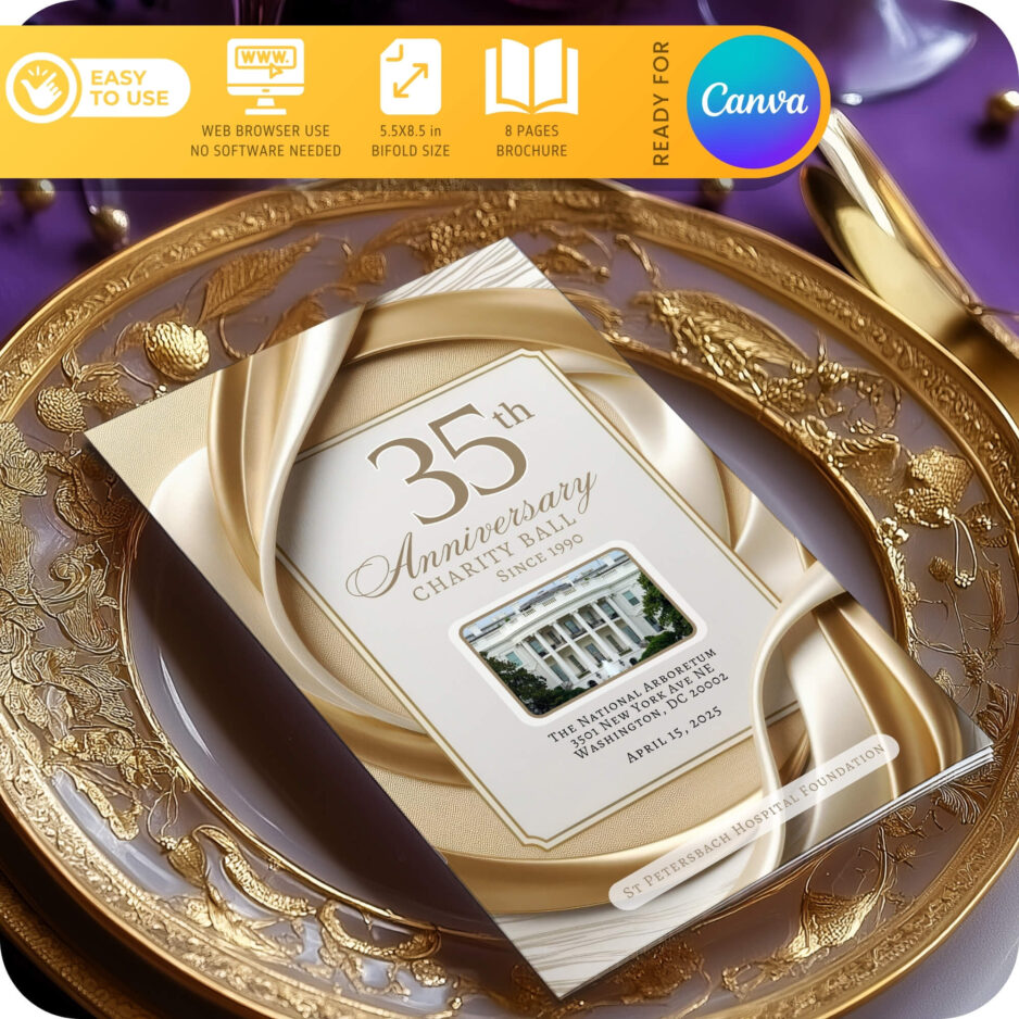Anniversary Gala Program Template - Luxuary Cream drape