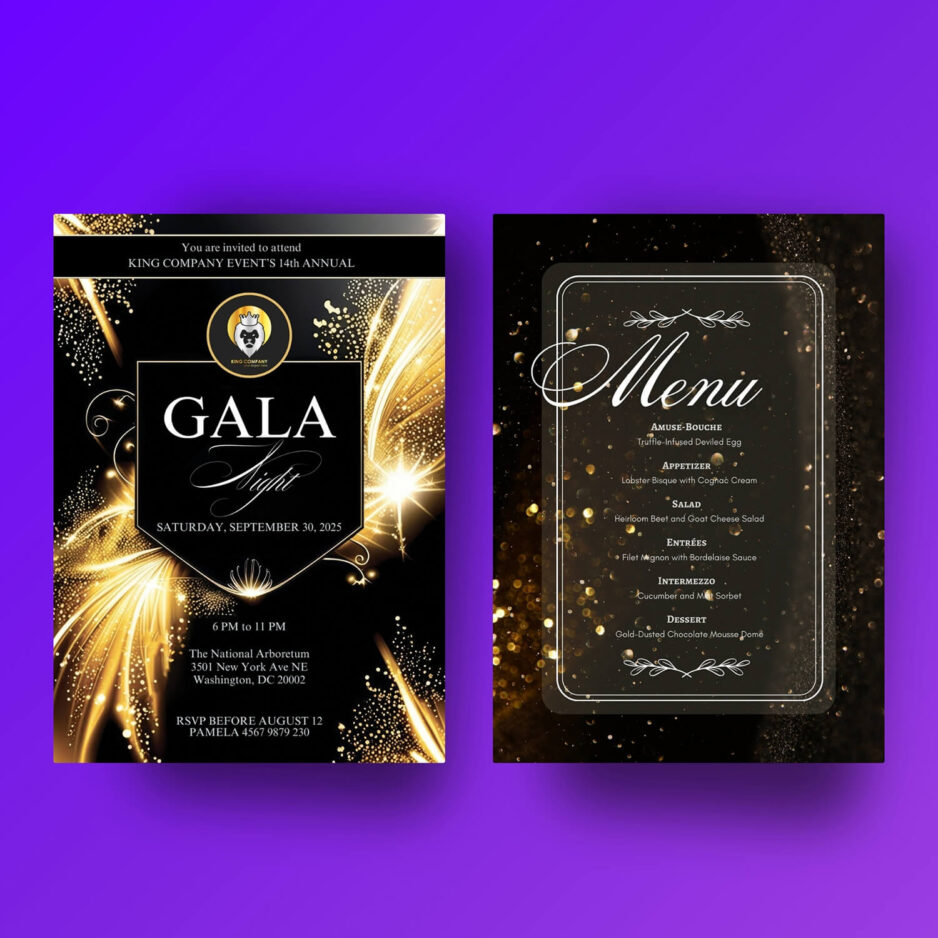 Gala night invitation card template back & cover